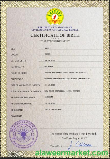 Madagascar birth certificate PSD template